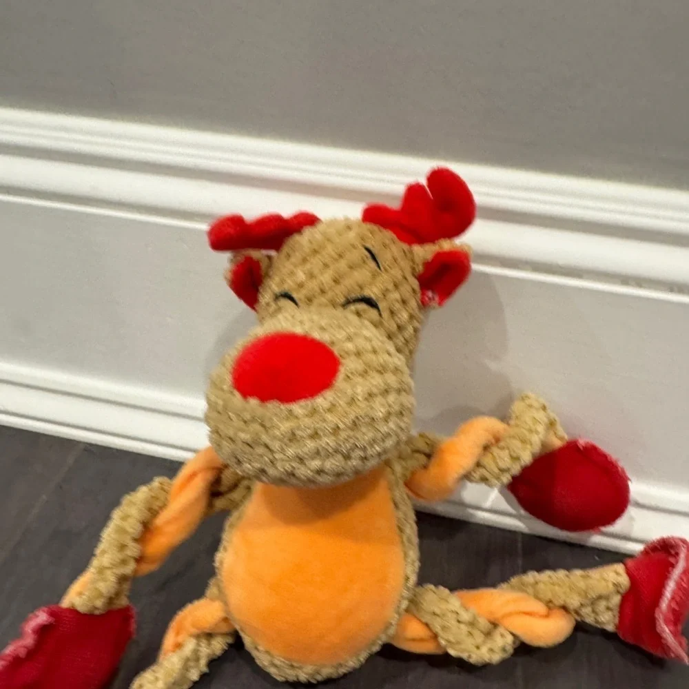 PlushTough Pet Dog Reindeer Toy with Red and Orange Accents